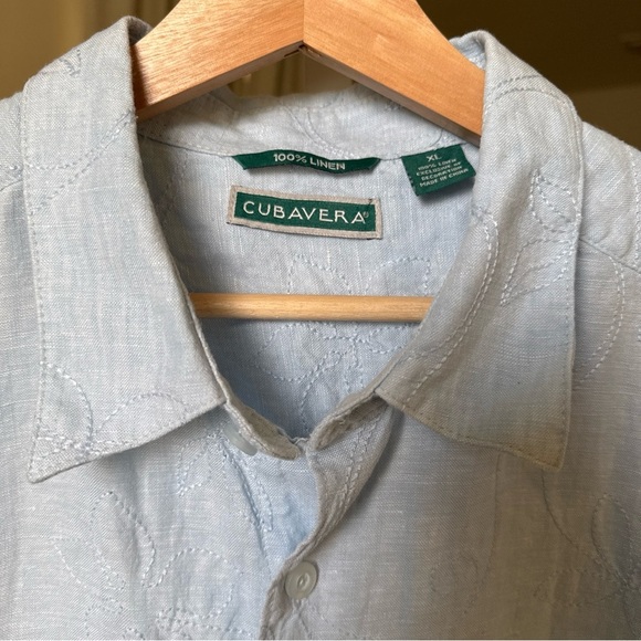 Cubavera Men’s S/S 100% Linen Light Blue Shirt W/Floral Embroidery Size XL - Picture 5 of 13